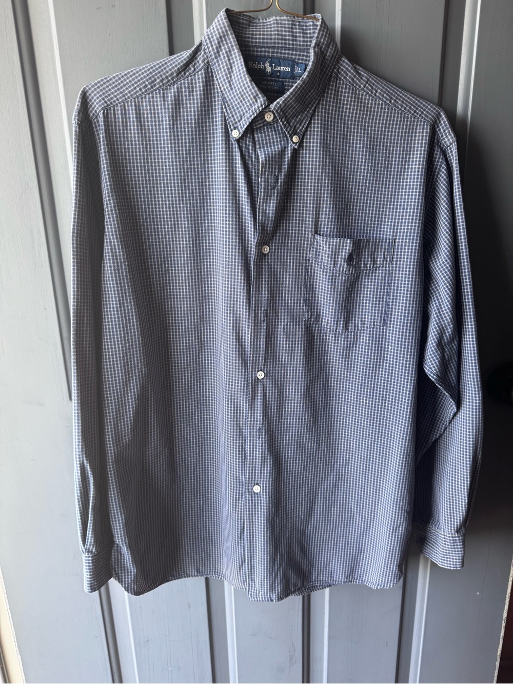 Ralph Lauren Navy and White Micro-Check Button-Down Shirt